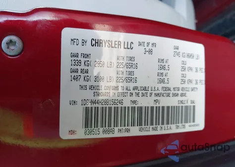 2008 Dodge Grand Caravan Se z USA, uszkodzony, nr VIN 1D8HN44H28B156246